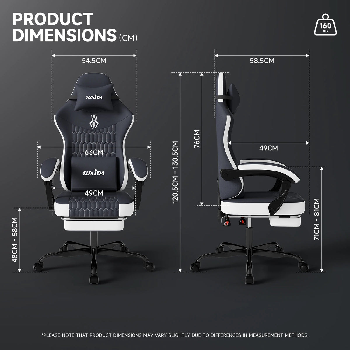 SUKIDA gamingstoel: ergonomische gamestoel met voetsteun, verstelbaar lendensteunkussen, verstelbare bureaustoel voor gaming en werk
