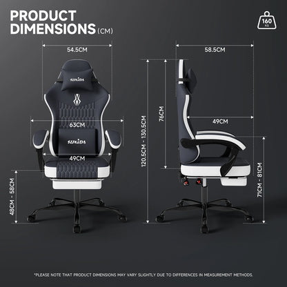 SUKIDA gamingstoel: ergonomische gamestoel met voetsteun, verstelbaar lendensteunkussen, verstelbare bureaustoel voor gaming en werk