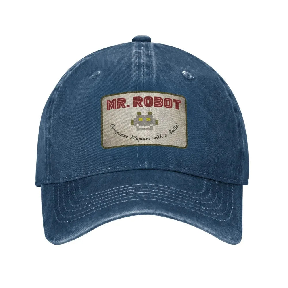 Dator med Sourires Anime Rolig Mr Robot Anpassad Retro Cowboy Tvättad basebollkeps för män Denim solhatt Hip Hop-keps