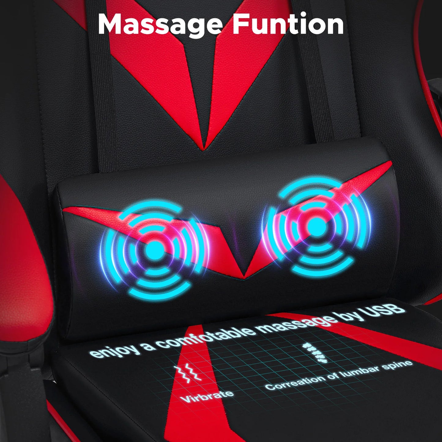 400Lbs Load Ergonomic Gaming Chair with Massage, Footrest, Lumbar Support, Reclining Computer Chair with Adjustable Armrests