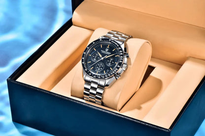 New PAGANI DESIGN Moon Men Watch Retro Luxury Quartz Watches For Men Stainless steel Sport waterproof Chronograph Man+With BOX