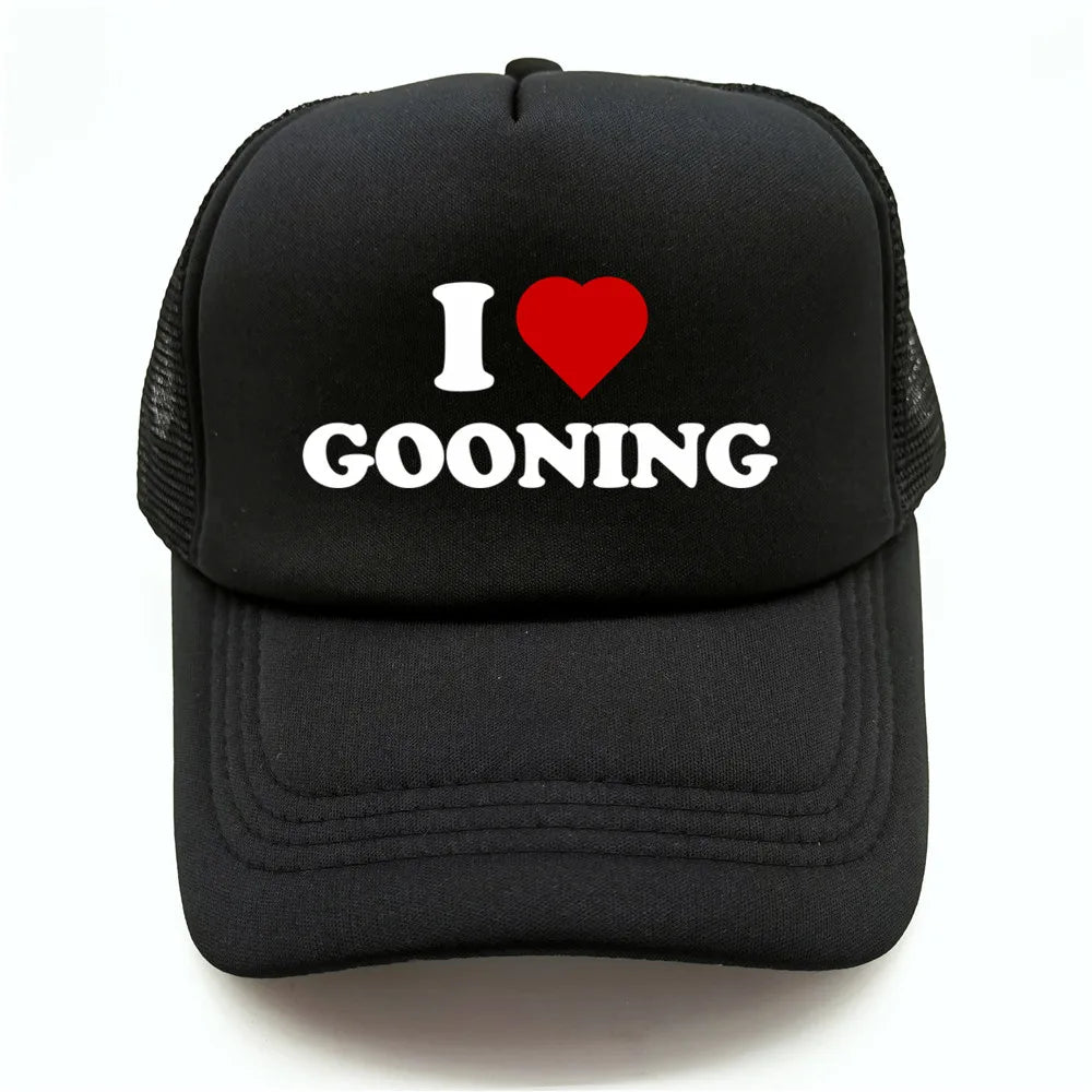 Забавни бейзболни шапки „I Love Gooning“ – готини летни мъжки шапки от мрежа, хумористични шапки тип „тракър“, унисекс шапки от мрежа за външни дейности MZ-080