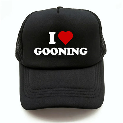 Забавни бейзболни шапки „I Love Gooning“ – готини летни мъжки шапки от мрежа, хумористични шапки тип „тракър“, унисекс шапки от мрежа за външни дейности MZ-080
