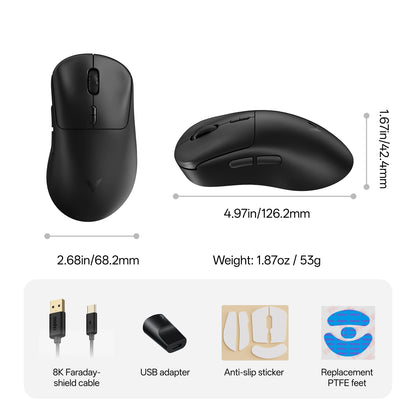Rapoo VT3 /VT3 MAX Wireless Gaming Mouse True 8K Wireless Polling Rate 53g Lightweight Up to 750Hr Battery Life Macro Enabled