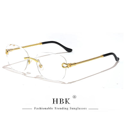 HBK Frameless Metal Sunglasses Men Wave Cutting Sun Glasses for Women Travel Shopping Shades Eyeglass UV400 Summer Style