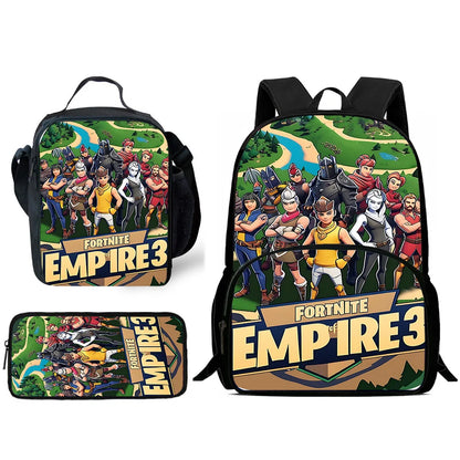 Klassisches FortniteS-Schulrucksack-Set für Kinder mit Lunchtasche und Federmäppchen, große Kapazität, für Jungen und Mädchen, ideales Geschenk
