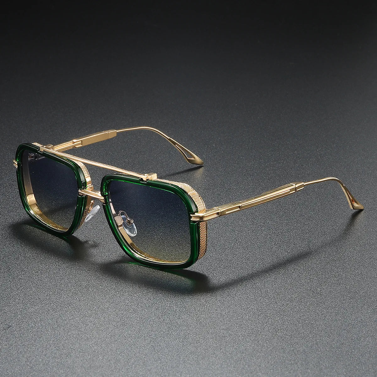 Large Square Sunglasses Men Steampunk Style Metal Pilot Sun Glasses Luxury Designer Brand Eyewear Fashion Shades Double Beam