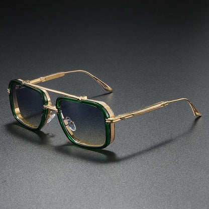 Large Square Sunglasses Men Steampunk Style Metal Pilot Sun Glasses Luxury Designer Brand Eyewear Fashion Shades Double Beam