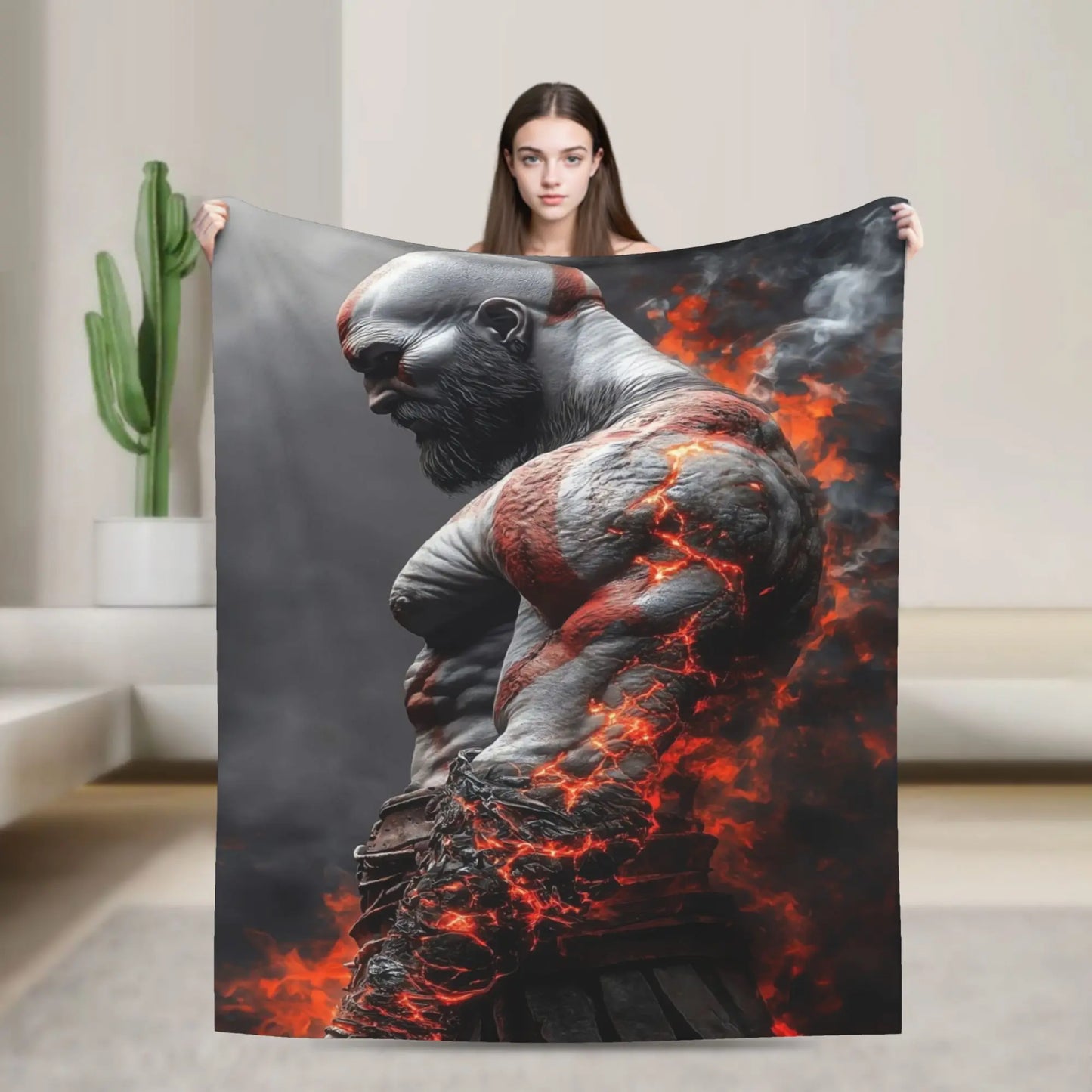 God of War Games Kratos Cartoon Flannel Blanket  Super Soft Throw Blanket for Couch Bed Travel Street Trend Bedspread Sofa Bed