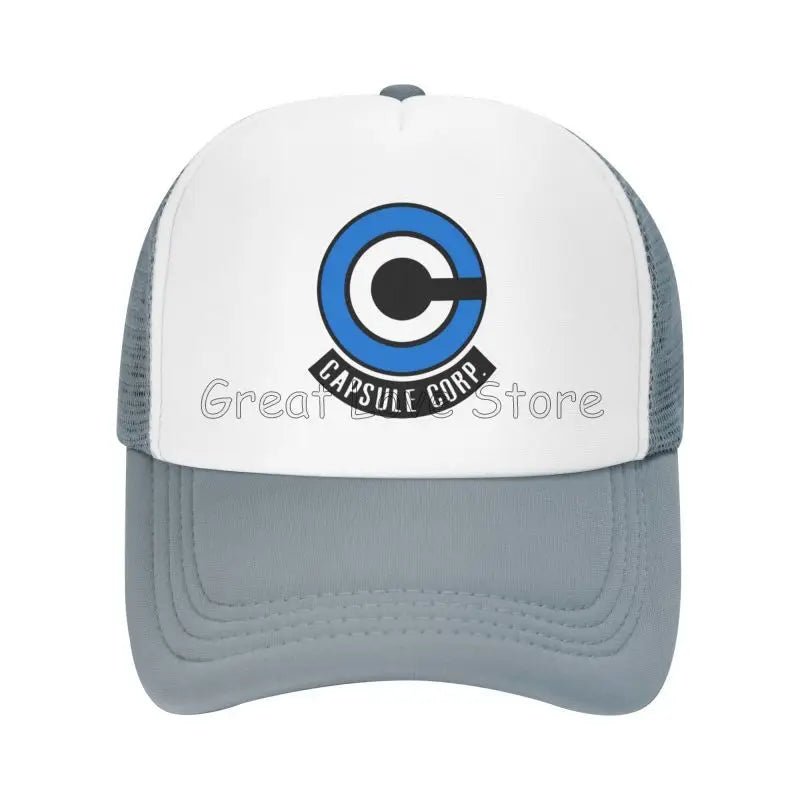 „Capsule Corp“ tinklinės beisbolo kepurės, unisex, hip-hop stiliaus „trucker“ kepurės, anime DBZ stiliaus „dad hat“ kepurės, reguliuojamos lenktyninės kepurės, vasarinės „trucker“ kepurės su užsegimu