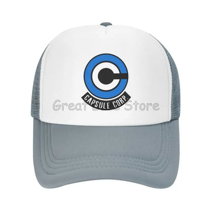 „Capsule Corp“ tinklinės beisbolo kepurės, unisex, hip-hop stiliaus „trucker“ kepurės, anime DBZ stiliaus „dad hat“ kepurės, reguliuojamos lenktyninės kepurės, vasarinės „trucker“ kepurės su užsegimu