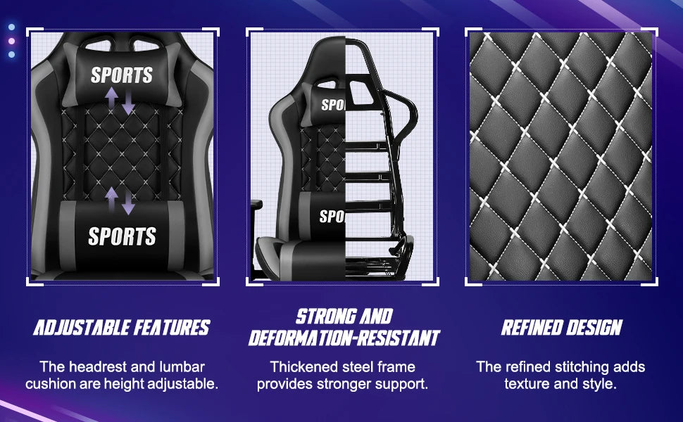 Daccormax Ergonomic Gaming Chair with Lumbar Support, 170° Reclining Office Chair, Adjustable Armrests, Comfortable Computer Chair for Work & Gaming