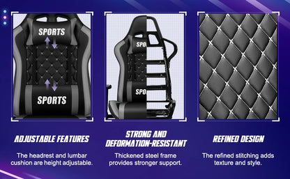 Daccormax Ergonomic Gaming Chair with Lumbar Support, 170° Reclining Office Chair, Adjustable Armrests, Comfortable Computer Chair for Work & Gaming