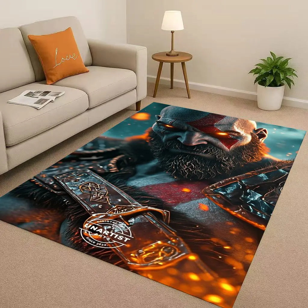 Kratos God of War Game Cartoon Gamer Living Room Non-Slip Area Rug Soft Carpet for Bedroom Playroom Sofa,Easy Clean Home Doormat