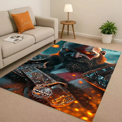 Kratos God of War Game Cartoon Gamer Living Room Non-Slip Area Rug Soft Carpet for Bedroom Playroom Sofa,Easy Clean Home Doormat