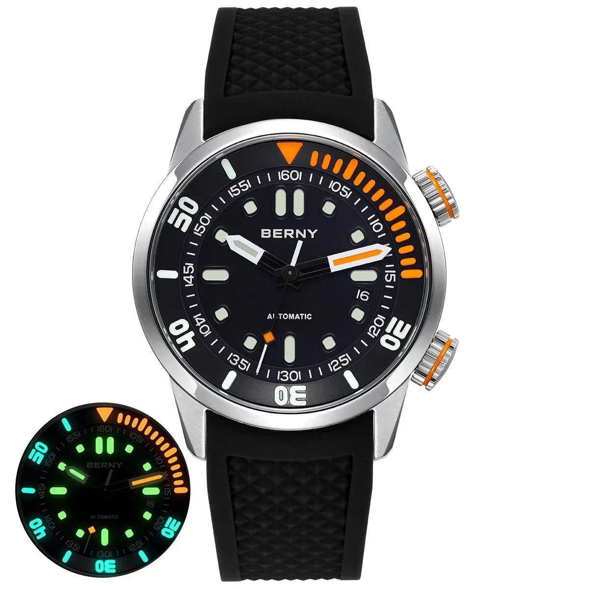 BERNY Automatic Dive Watch for Men Super Luminous 20ATM Diver Wristwatch Original Top Sapphire Swim Sport Mechanical Male Watch