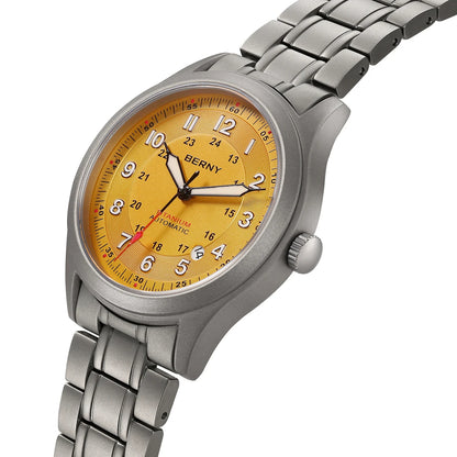 BERNY Full Titanium Automatic Watches for Men Super Luminous Sapphire Mechanical Field Watch Date 10ATM Sports Easy Read