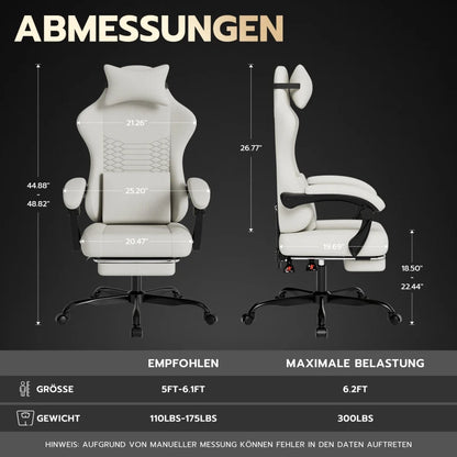 Ergonomic Gaming Chair Fabric Office Chair with Footrest, 360° Swivel Adjustable Desk Chair, Comfortable Racing Style Computer Chair