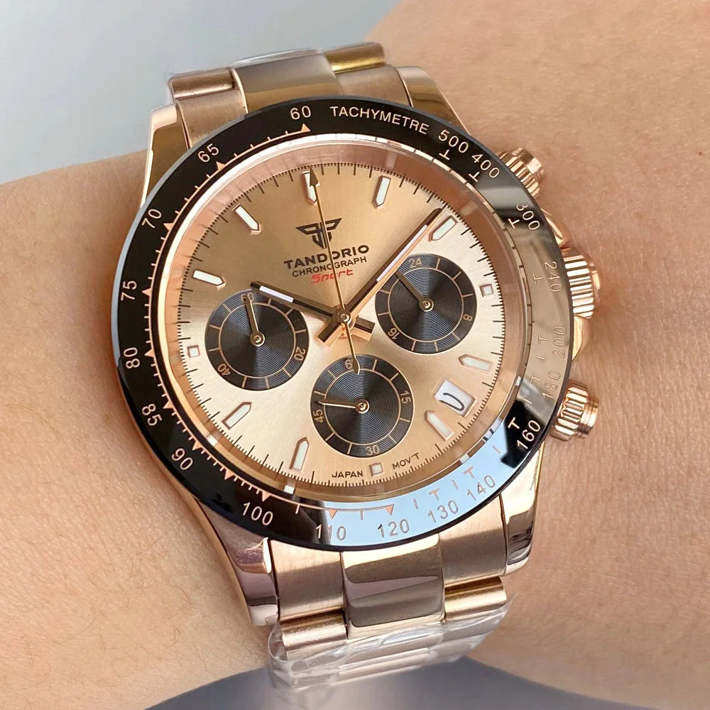 Luxuriöse VK63 Herrenuhr mit Quarzwerk, Business-Chronograph, 39mm, Stahl/Roségold, Datum, leuchtendes Zifferblatt, voll funktionsfähiger Chronograph