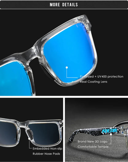 Kdeam 2026 High Quality Polarized Sunglasses for Men Transparent Gray Frame Fashion Unisex Outdoor Luxury Eyeglasses For Couple
