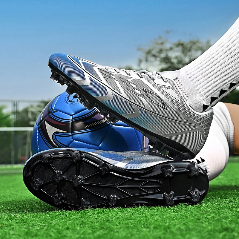 Chaussures de football pour jeunes, crampons pour terrain dur, fermeture à lacets, chaussures de football pour enfants, garçons et filles, chaussures d'entraînement pour activités de plein air.