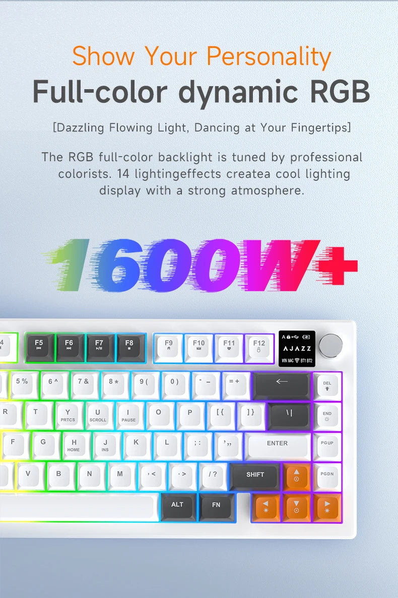 AJAZZ AF82 Low-Proflie Electrostatic Keyboard  4000mAh Trl-Mode 75% Type-C Display Screen  Keyboard Office Gaming E-sport