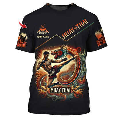 Camiseta gráfica nueva y moderna de Muay Thai para hombre, con estampado 3D de tigre y dragón, nombre personalizado, estilo único, camiseta de verano para gimnasio y fitness
