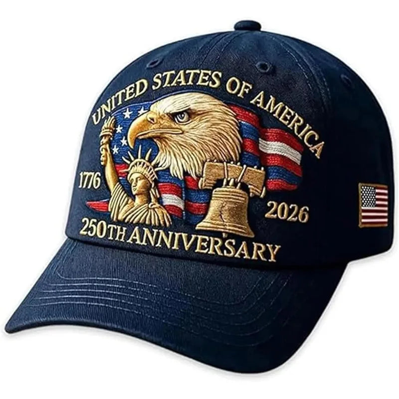1pc United States 250th Anniversary Baseball Caps for Women,Washed Retro Design,Handmade Embroidery Hat for Parties,Adjustable