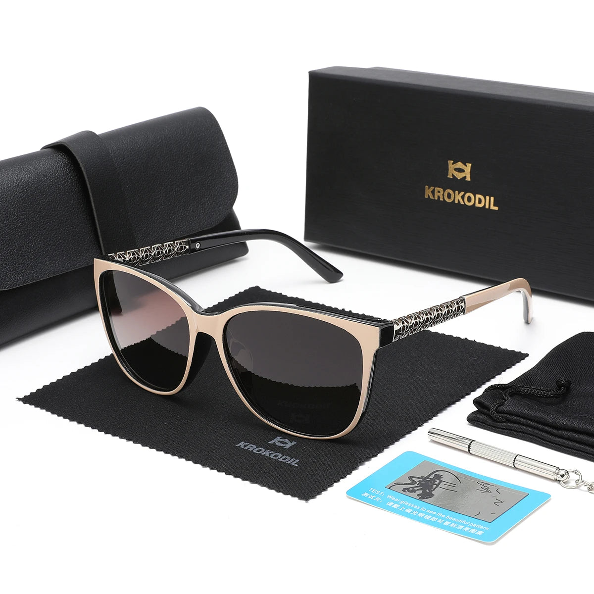 KROKODIL Polarized Sunglasses for Women Fashion Square Sunglasses Unisex Frame UV400 Protection With Boxes Set