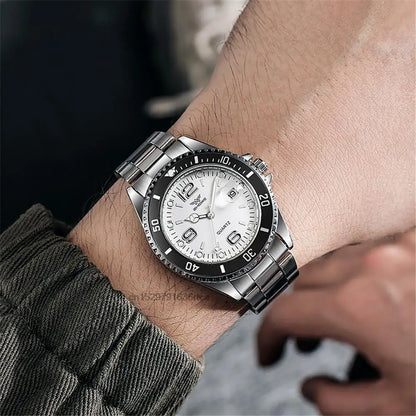Montres de luxe pour hommes en acier inoxydable – Montre à quartz avec affichage de la date, style professionnel et sportif, tendance