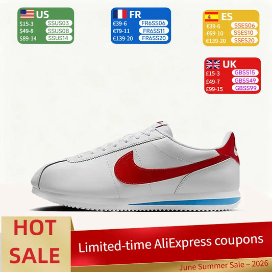 Nike Cortez: Tyylikkäät, minimalistiset, pehmeät, monipuoliset, mukavat ja kestävät miesten matalavartiset juoksukengät – Valkoinen DM4044-108