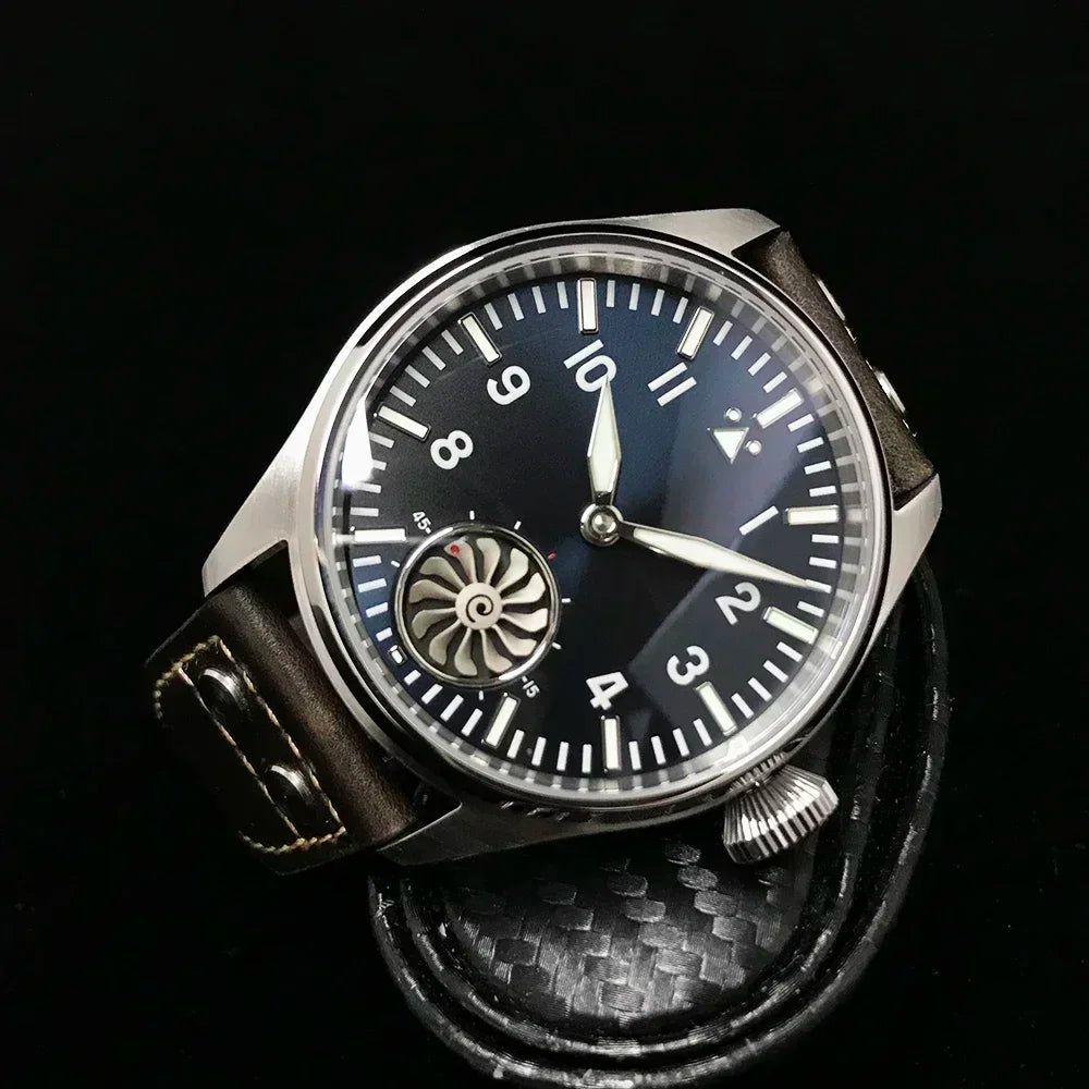 Hruodland 2025 Novo Relógio Mecânico para Homem Seagull ST3620 Piloto Retro 43MM BGW-9 Luminoso Cristal de Safira Turbina Relógio de Homem