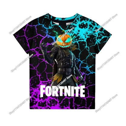 Аниме Fortnite тениски за момичета, тениска за момчета, бели тениски с анимационен принт, летни бебешки тениски, сладки горнища с принт, костюм