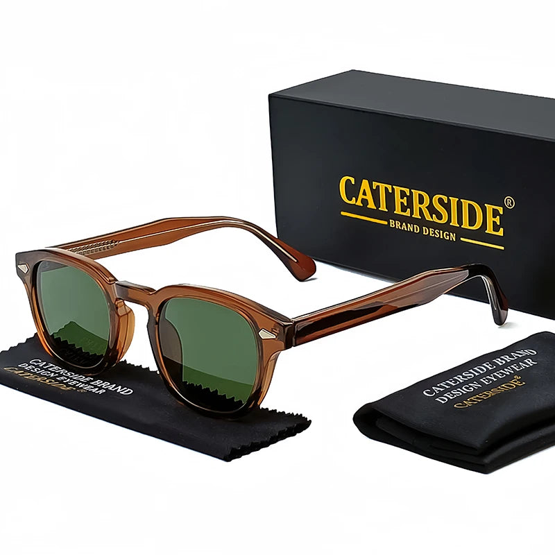 CATERSIDE Retro Small Circular Sunglasses Men Punk Propionic Luxury Brand Design Sun Glasses Women Business Party Eyewear UV400