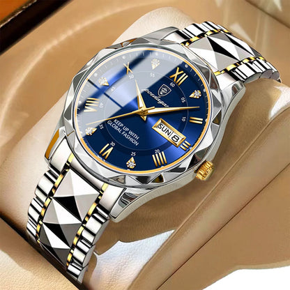 Reloj de hombre POEDAGAR Business Luxury, resistente al agua, de acero inoxidable, luminiscente, con fecha y día de la semana, estilo deportivo, de cuarzo.