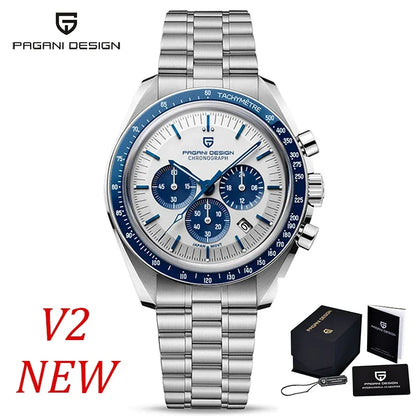 PAGANI DESIGN ‘New Moon’ Men’s Watch – Luxury quartz watch, chronograph, sapphire crystal with anti-reflective coating, ceramic bezel, luminescent hands