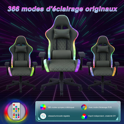 Ergonomic Office Chair with Lumbar Massage, LED RGB Ambient Lighting, and Reclining Backrest, for Home Offices