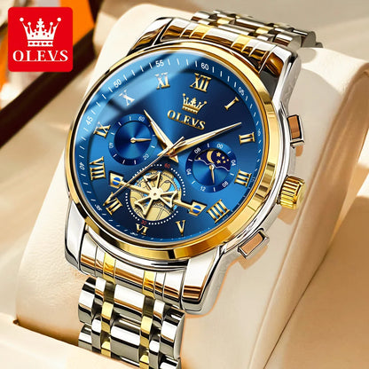 OLEVS 2859 Herrenuhr – Klassisches und luxuriöses Modell mit römischen Ziffern, Multifunktionsanzeige, wasserdicht, leuchtendes Zifferblatt, hochwertiges Quarzwerk.