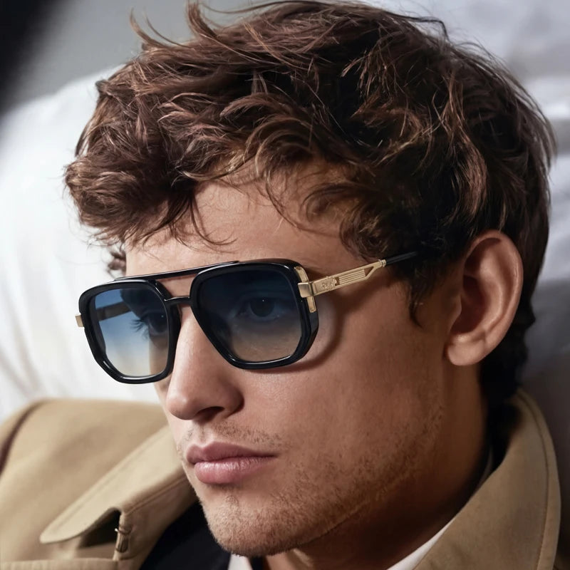 Polarized Square Sunglasses Men 2026 Luxury Vintage Double Bridge Gradient Lens Driving Shades Retro Flat Top Sun Glasses Male