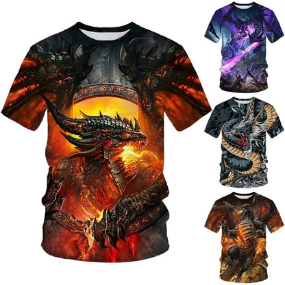 Summer New Cool 3D Dragon Printed Fashion Men's Round Neck Short Sleeve T Shirt Funny Kids T shirt Size100-6XL Oversized