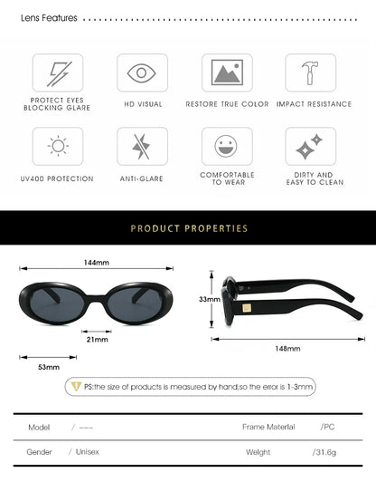 Classic Oval Sunglasses Women Men New Thick Frame Party Sunglasses Hip Hop Cool Luxury Designer Brand Eyeglasses UV400 Eyewear