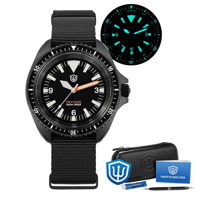 Watchdives WD1980 V3 Quartz Watch 100m Waterproof BGW9 Luminous Nylon Strap Watch Sapphire VH31 Movement Men Watch with Gift Box