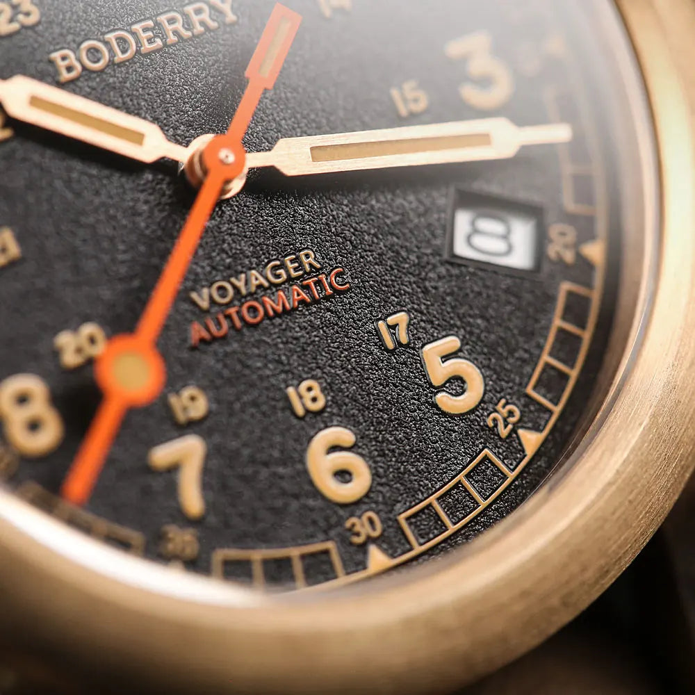 Boderry Field Watches Bronze Case Automatic Mechanical VOYAGER Watch Men's 100M Waterproof Clock Military Top Brand Wristwatch