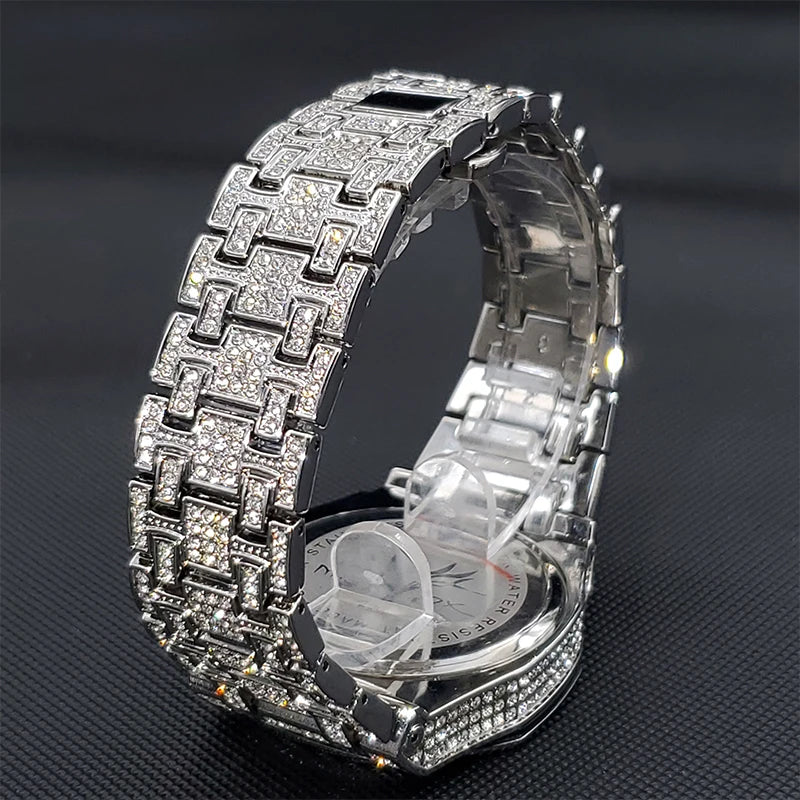 Gold Watches For Men Full Iced Diamond Men's Quartz Watch Luxury Fashion Calendar Wristwatch Dropshipping