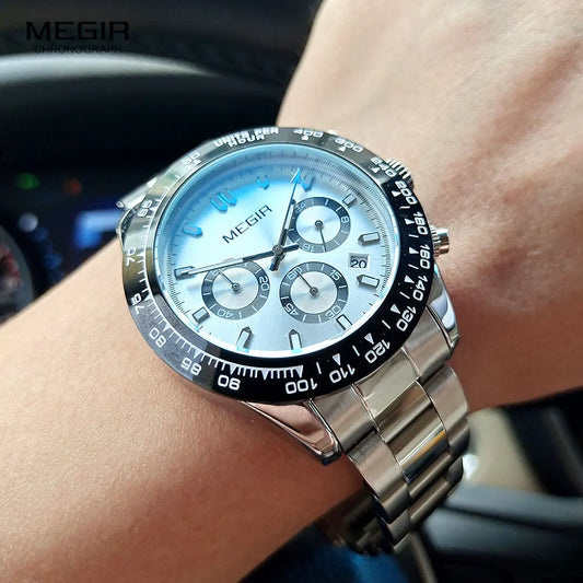 Montre homme MEGIR, marque de luxe, montre de sport à quartz, bracelet en acier inoxydable, étanche, chronographe, montre-bracelet