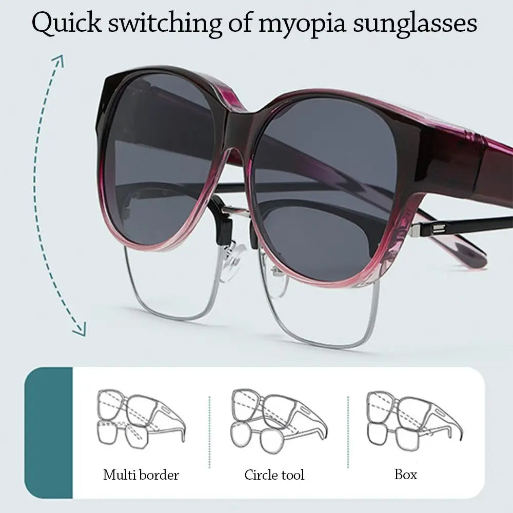 Fashion UV Protection Driving Sunglasses Round Frame Y2K Wear Over Glasses Retro Black Shades for Women Men