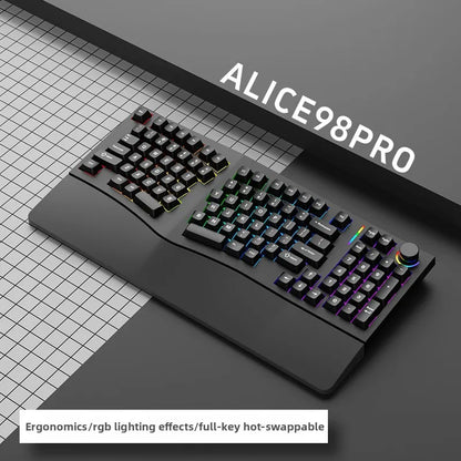 FEKER Alice98pro Mechanical Keyboard Alien Ergonomic 3 ° Slope Hot Swappable RGB with Hand Support Custom Gaming Office Keyboard