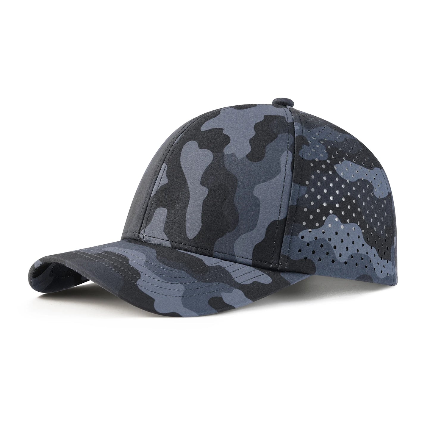 VOBOOM Men Quick Dry Baseball Cap Laser Cut Mesh Ball Curved Brim Snapback Hat Outdoor Running Travel Black Hat