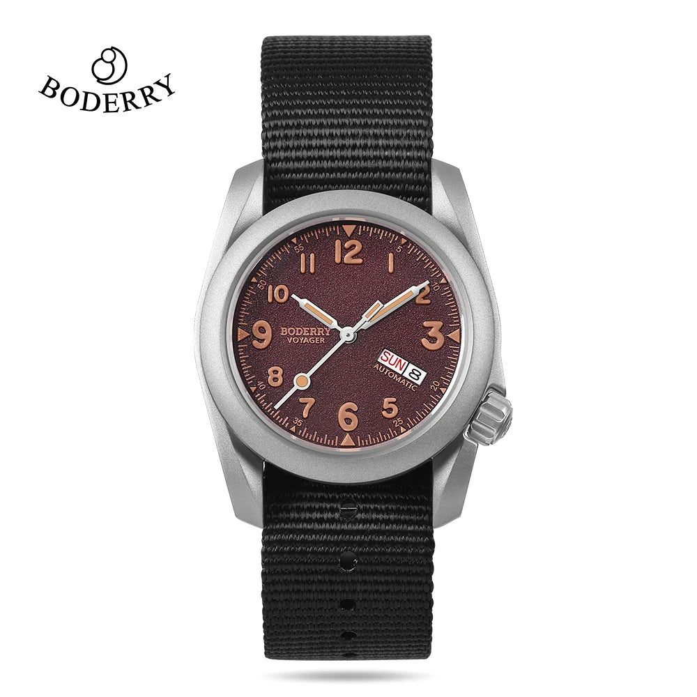 Boderry Field Watches Bronze Case Automatic Mechanical VOYAGER Watch Men's 100M Waterproof Clock Military Top Brand Wristwatch
