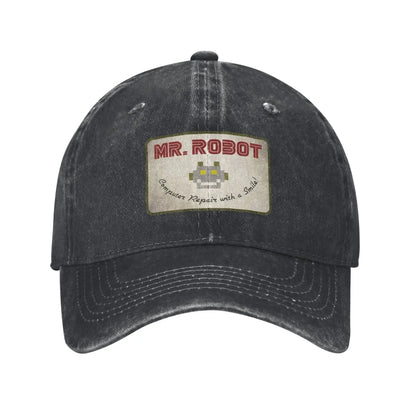 Dator med Sourires Anime Rolig Mr Robot Anpassad Retro Cowboy Tvättad basebollkeps för män Denim solhatt Hip Hop-keps